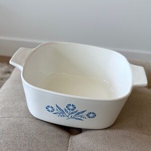CorningWare White Casserole Dish with Blue Floral Design